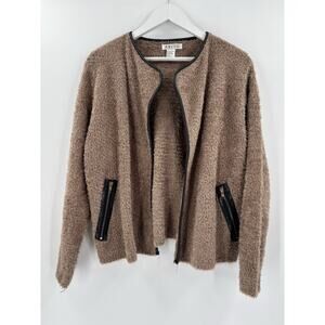 Abito Vintage Jacket Womens Large Brown Faux Fur Zipped Pockets Open Lightweight